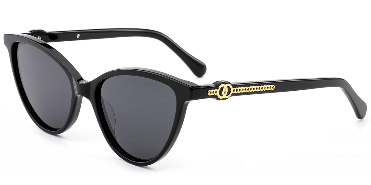 Acetate Cat Eye Sunglasses black+dark_grey_polarized