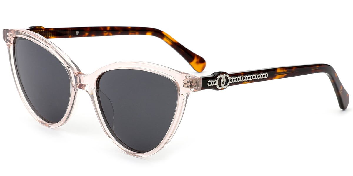 Acetate Cat Eye Sunglasses translucent-pink+dark_grey_polarized