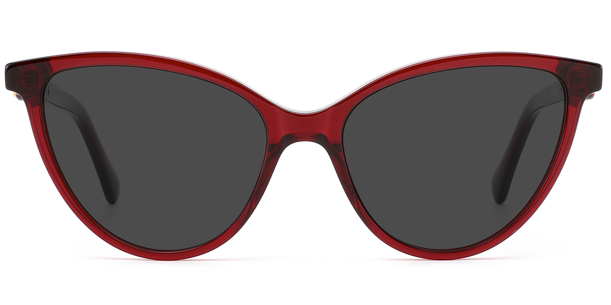 Acetate Cat Eye Sunglasses red+dark_grey_polarized