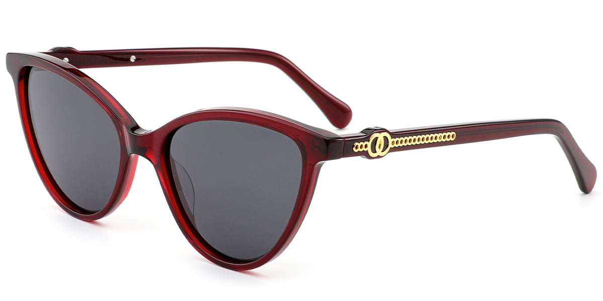 Acetate Cat Eye Sunglasses red+dark_grey_polarized