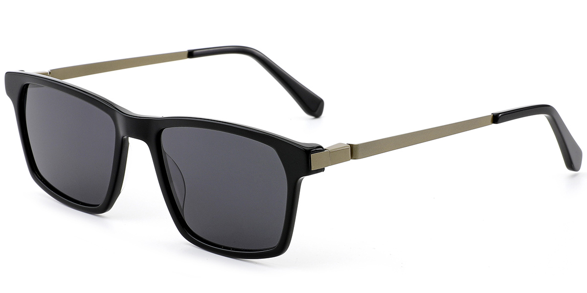 Acetate Rectangle Sunglasses black+dark_grey_polarized