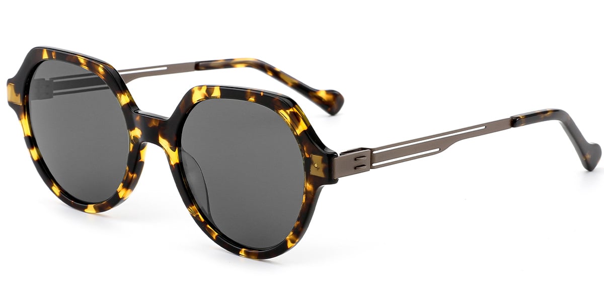 Acetate Round Sunglasses tortoiseshell+dark_grey_polarized