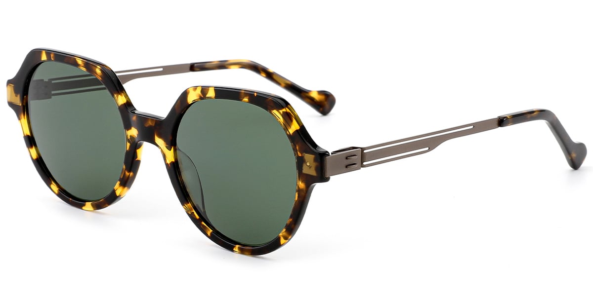 Acetate Round Sunglasses tortoiseshell+dark_green_polarized