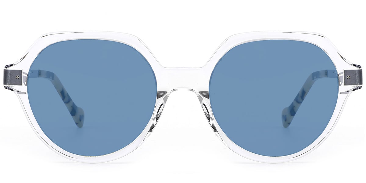 Acetate Round Sunglasses translucent-white+blue_polarized