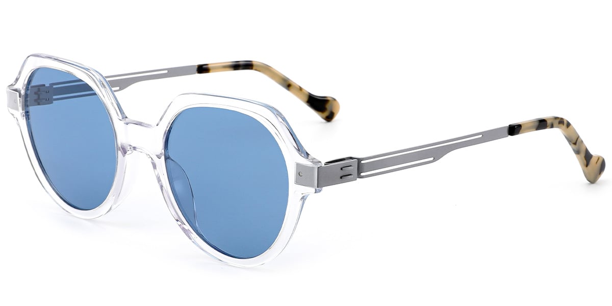 Acetate Round Sunglasses translucent-white+blue_polarized