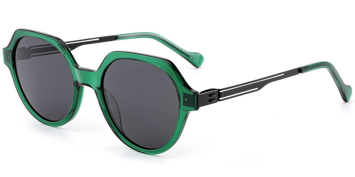 Acetate Round Sunglasses translucent-green+dark_grey_polarized