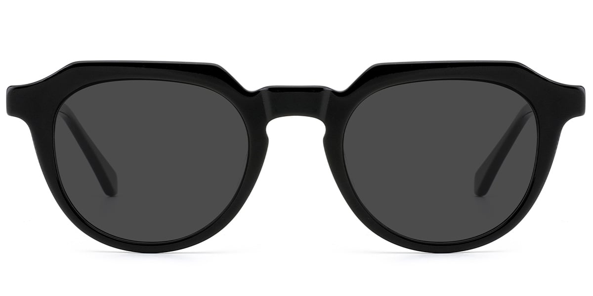 Acetate Geometric Sunglasses black+dark_grey_polarized