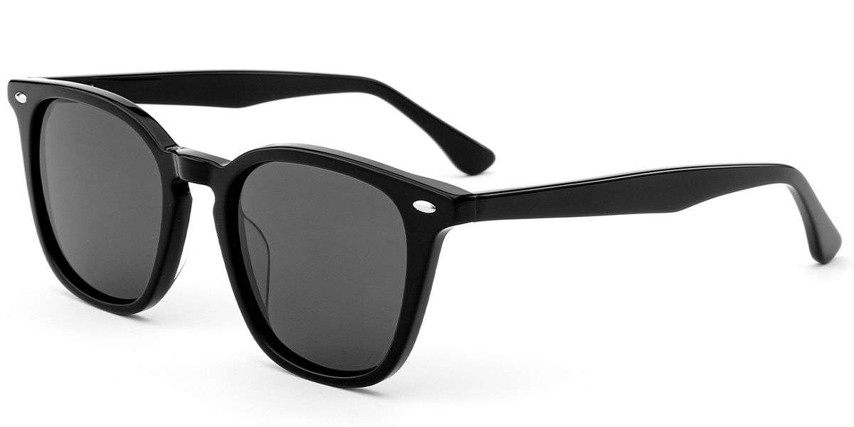 Acetate Square Sunglasses black+dark_grey_polarized