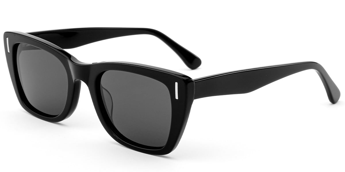 Acetate Rectangle Sunglasses black+dark_grey_polarized