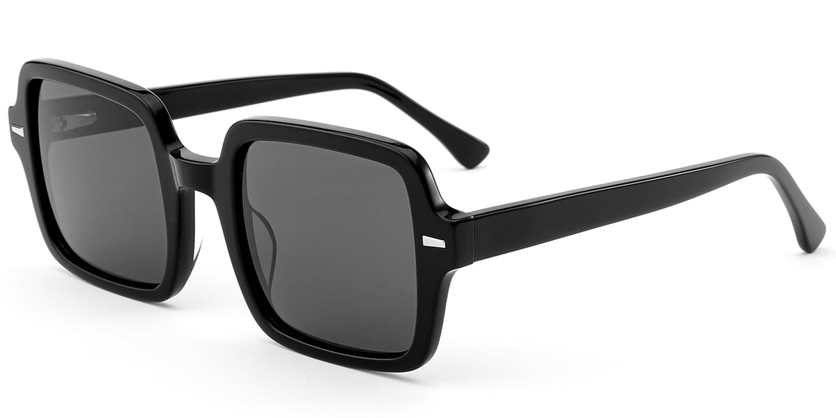 Acetate Square Sunglasses black+dark_grey_polarized