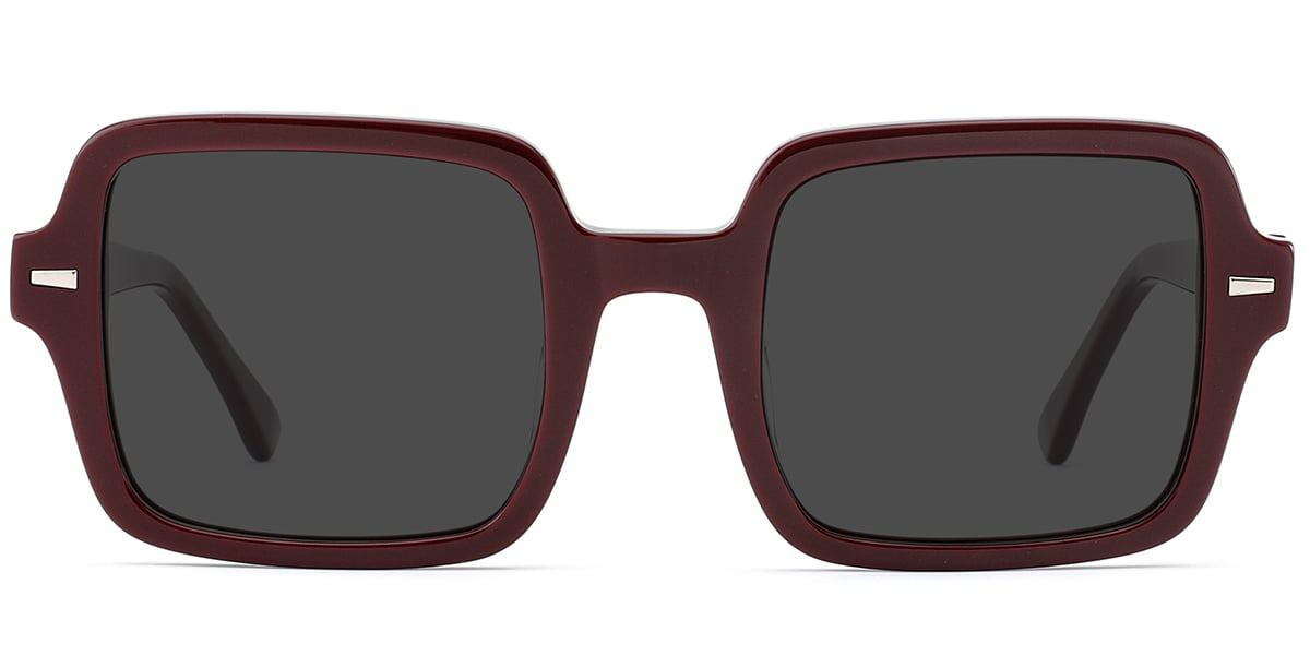 Acetate Square Sunglasses wine_red+dark_grey_polarized