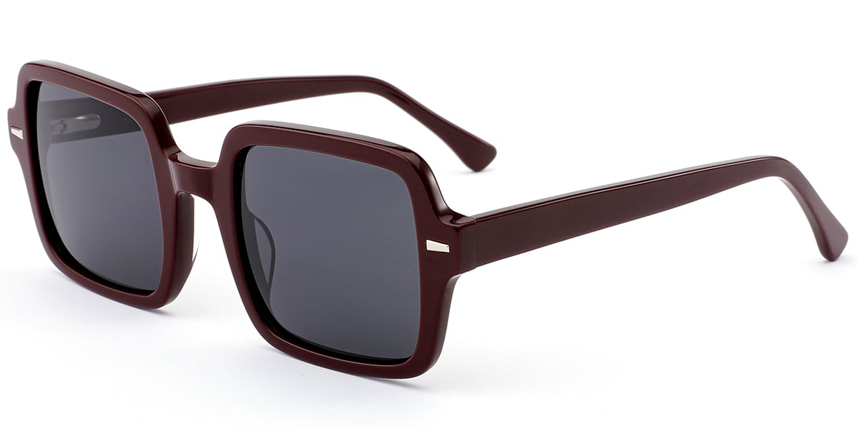 Acetate Square Sunglasses wine_red+dark_grey_polarized