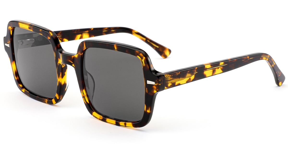 Acetate Square Sunglasses tortoiseshell+dark_grey_polarized