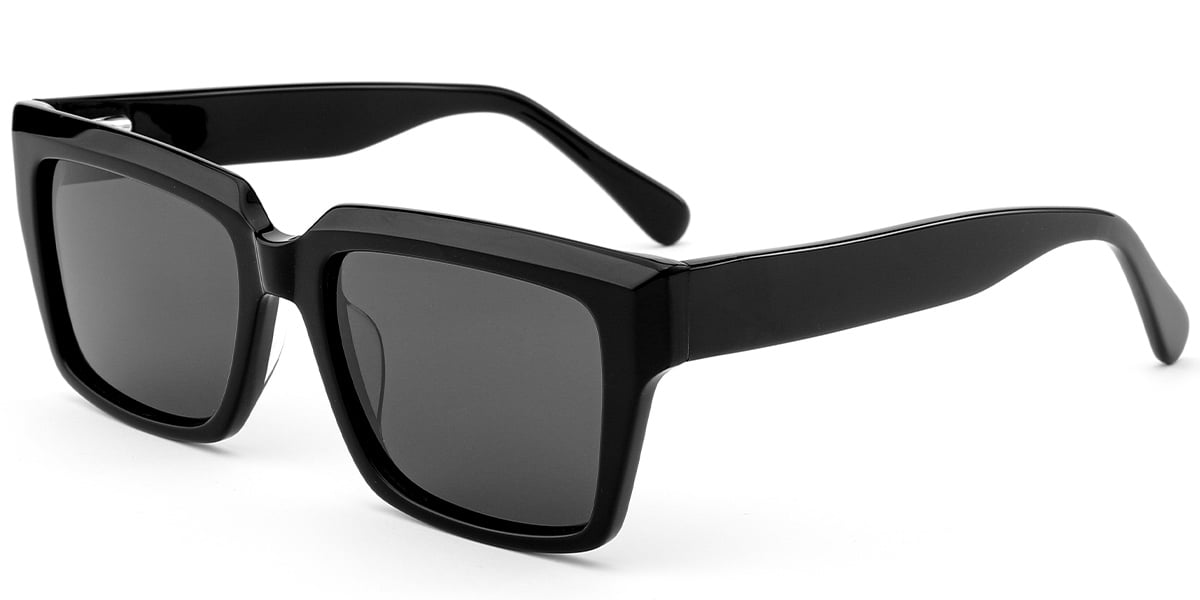 Acetate Square Sunglasses black+dark_grey_polarized