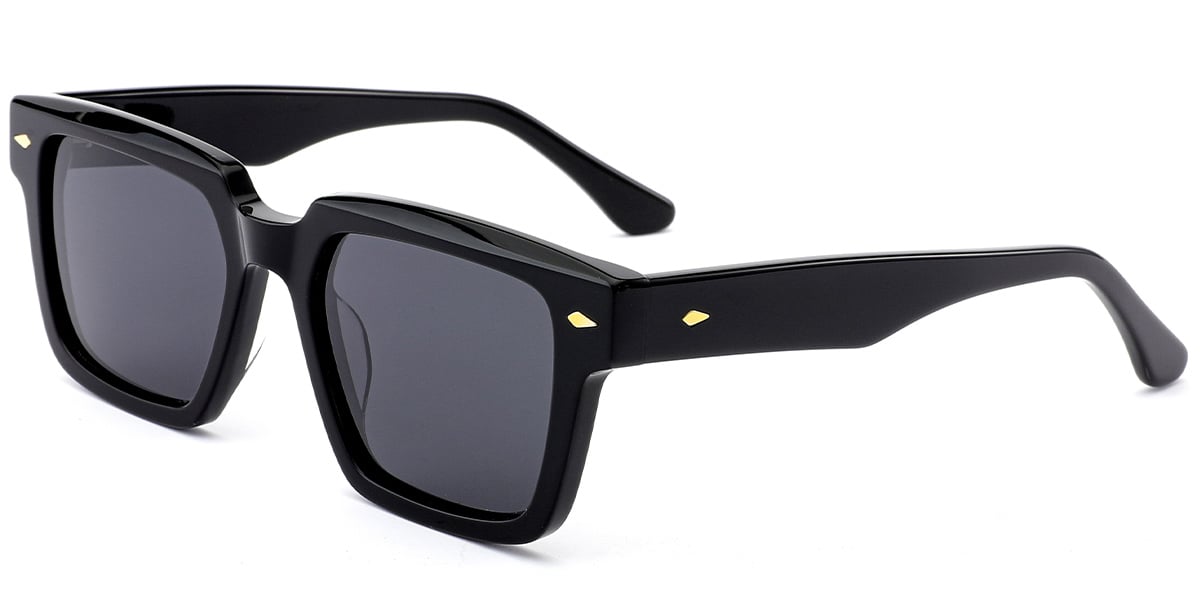 Acetate Square Sunglasses black+dark_grey_polarized