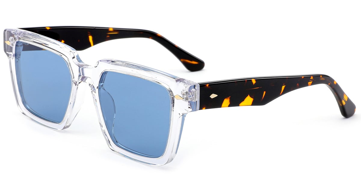 Acetate Square Sunglasses translucent-white+blue_polarized