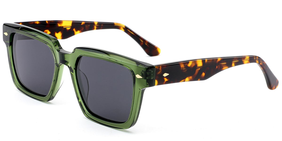 Acetate Square Sunglasses translucent-green+dark_grey_polarized