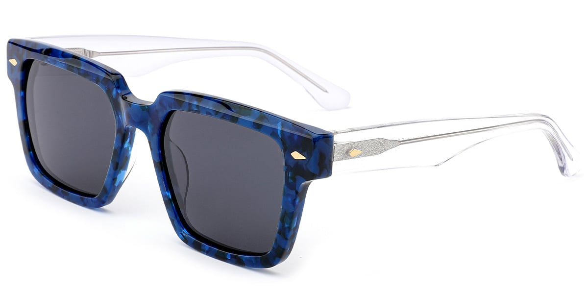 Acetate Square Sunglasses pattern-blue+dark_grey_polarized