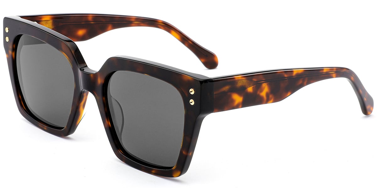 Acetate Square Sunglasses tortoiseshell+dark_grey_polarized