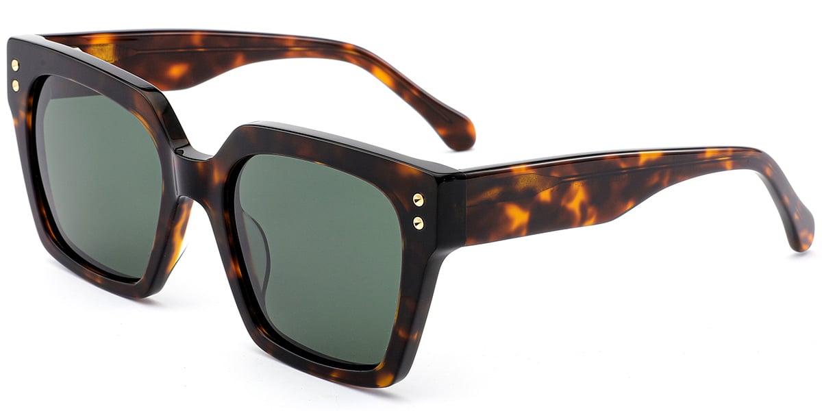 Acetate Square Sunglasses tortoiseshell+dark_green_polarized