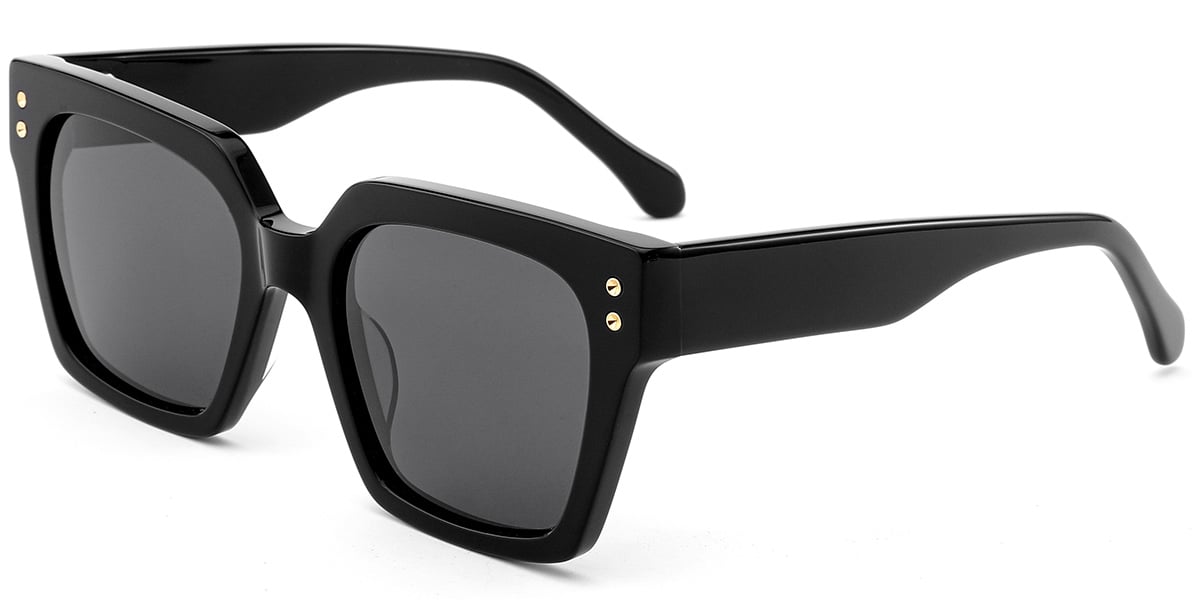 Acetate Square Sunglasses black+dark_grey_polarized