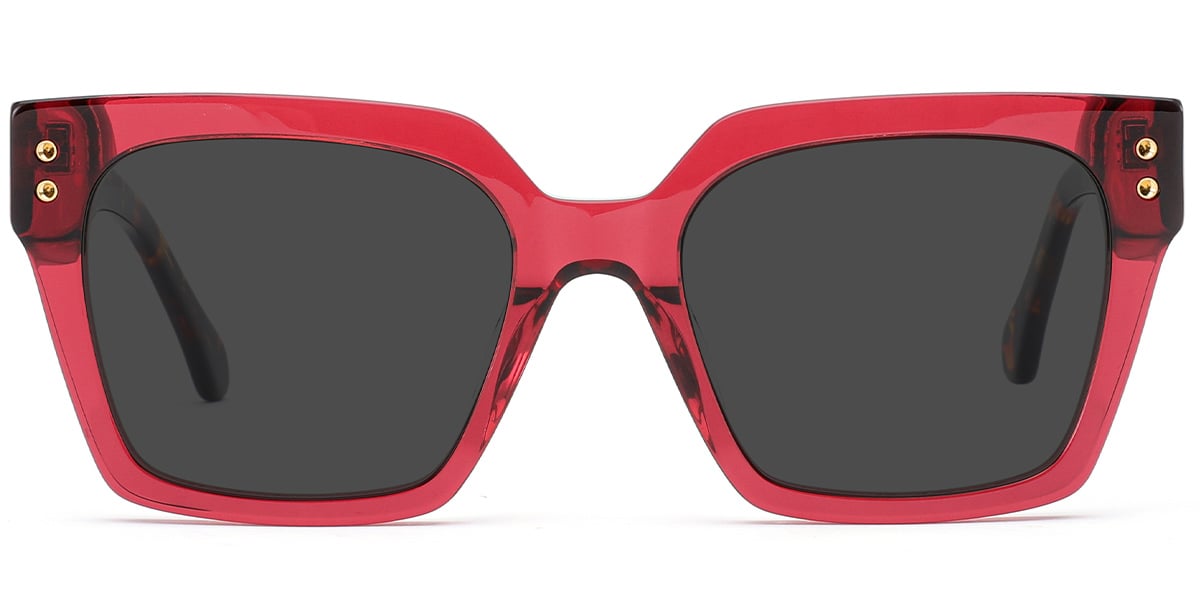 Acetate Square Sunglasses translucent-red+dark_grey_polarized