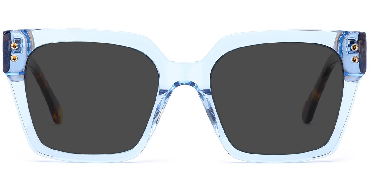 Acetate Square Sunglasses translucent-blue+dark_grey_polarized