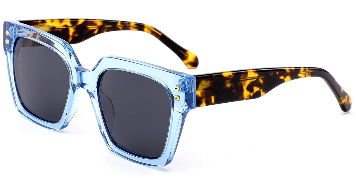 Acetate Square Sunglasses translucent-blue+dark_grey_polarized