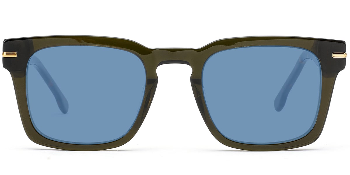 Acetate Square Sunglasses green+blue_polarized