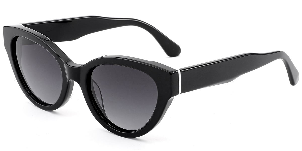 Acetate Cat Eye Sunglasses black+dark_grey_polarized