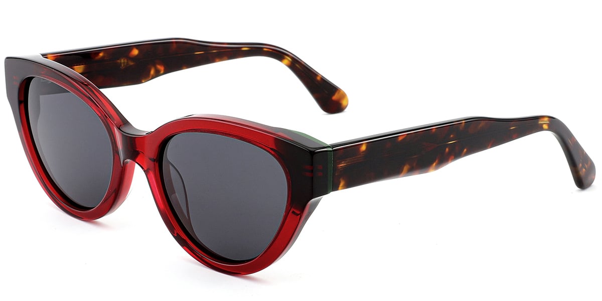 Acetate Cat Eye Sunglasses translucent-red+dark_grey_polarized