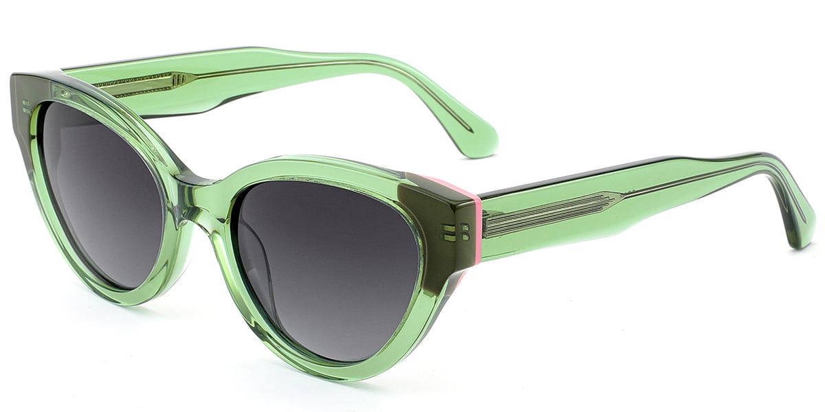 Acetate Cat Eye Sunglasses translucent-green+dark_grey_polarized