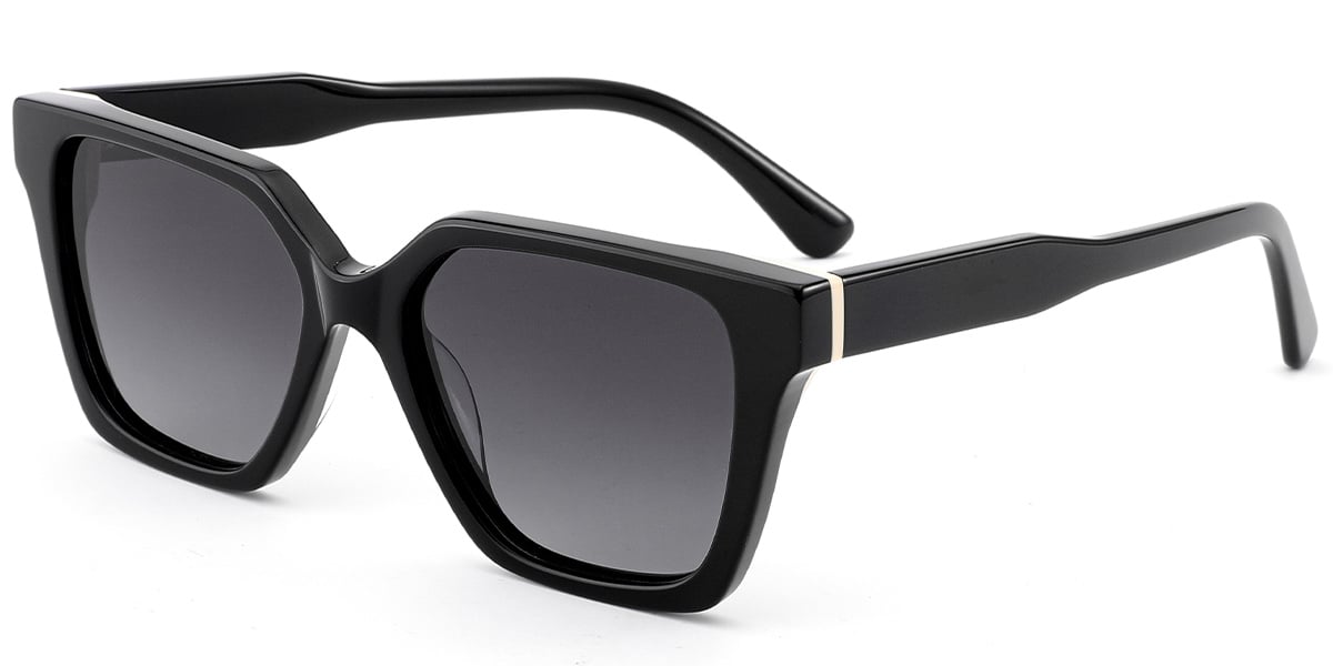 Acetate Square Sunglasses black+dark_grey_polarized