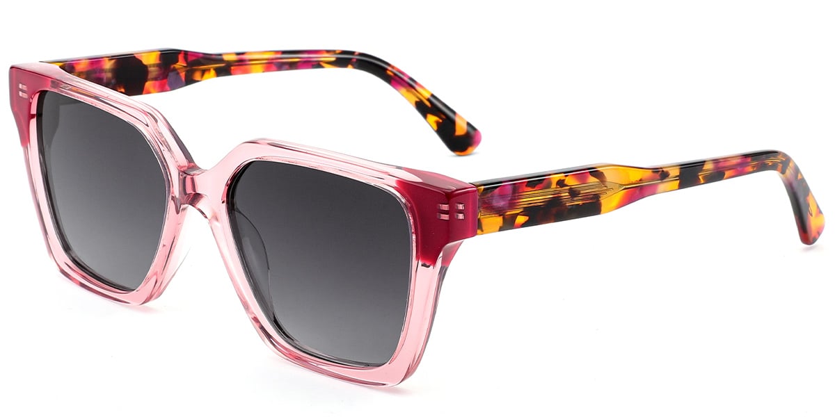 Acetate Square Sunglasses translucent-pink+dark_grey_polarized