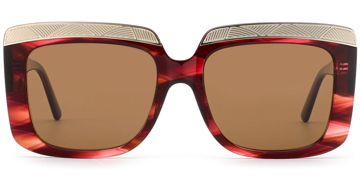 Acetate Square Sunglasses pattern-red+amber_polarized