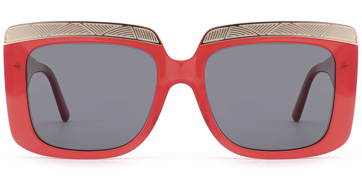 Acetate Square Sunglasses red+dark_grey_polarized