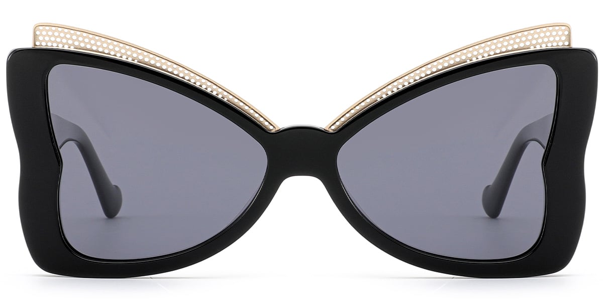 Acetate Cat Eye Sunglasses black+dark_grey_polarized