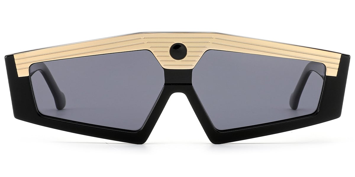 Acetate Geometric Sunglasses black+dark_grey_polarized