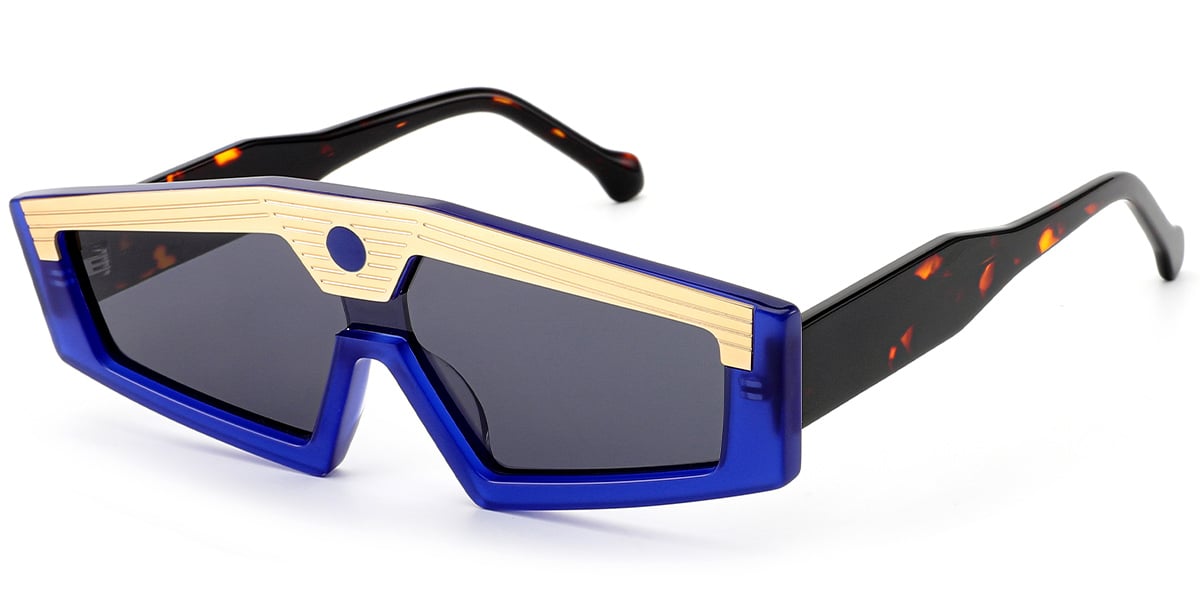 Acetate Geometric Sunglasses blue+dark_grey_polarized