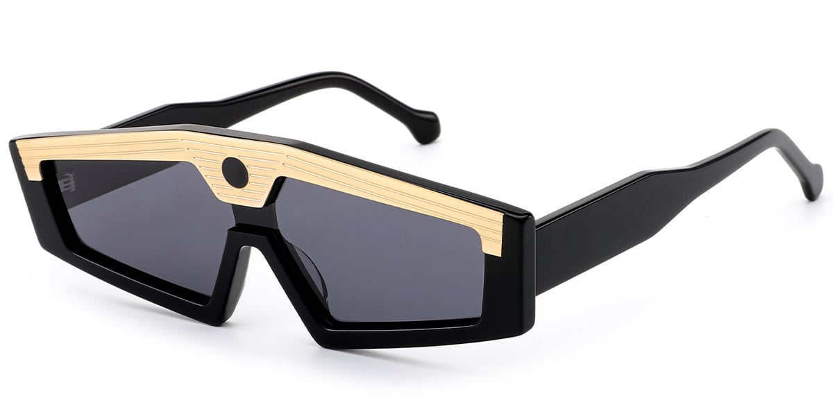 Acetate Geometric Sunglasses black+dark_grey_polarized