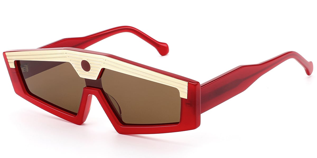 Acetate Geometric Sunglasses red+amber_polarized