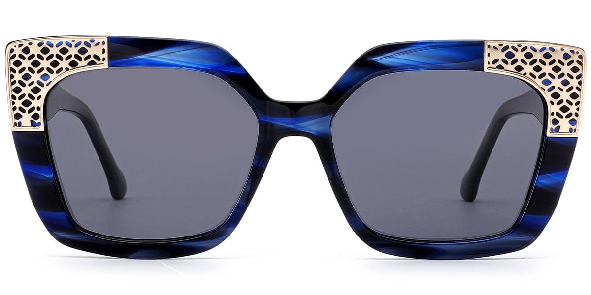 Acetate Square Sunglasses pattern-blue+dark_grey_polarized