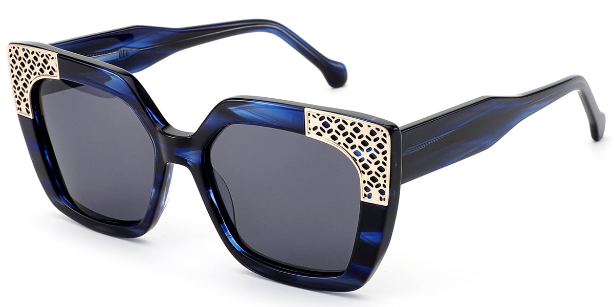 Acetate Square Sunglasses pattern-blue+dark_grey_polarized