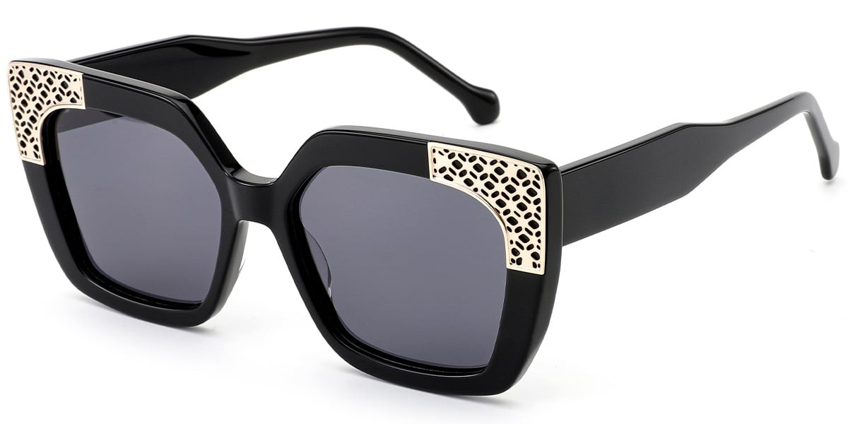 Acetate Square Sunglasses black+dark_grey_polarized