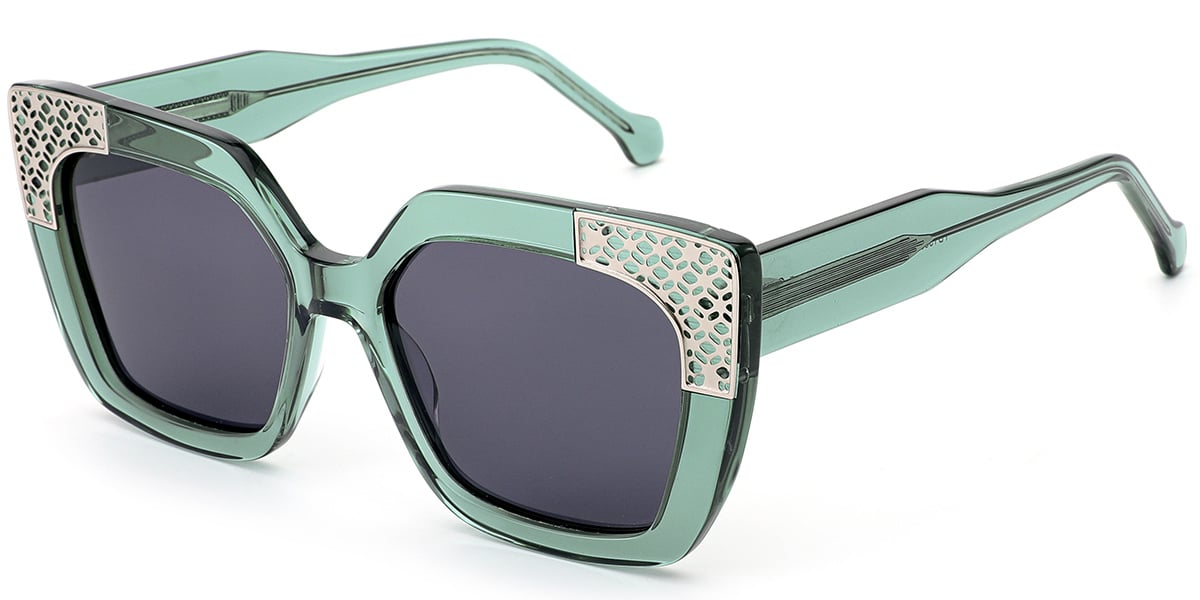 Acetate Square Sunglasses translucent-green+dark_grey_polarized