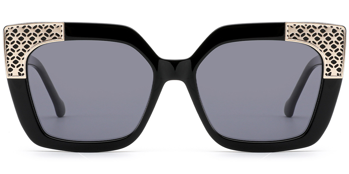 Acetate Square Sunglasses black+dark_grey_polarized