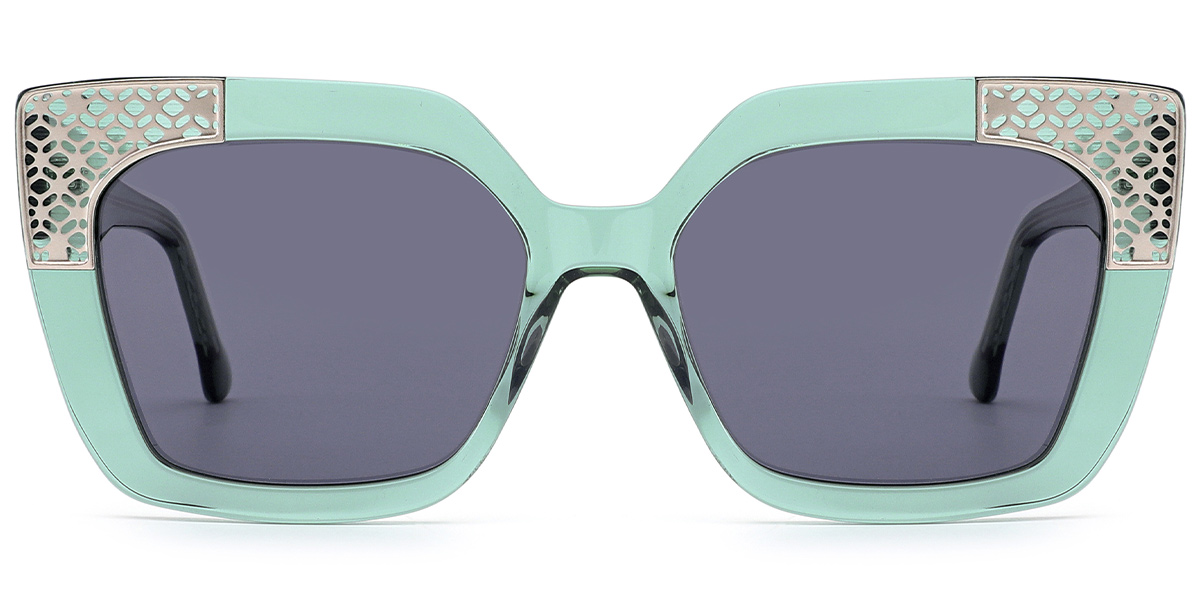Acetate Square Sunglasses translucent-green+dark_grey_polarized