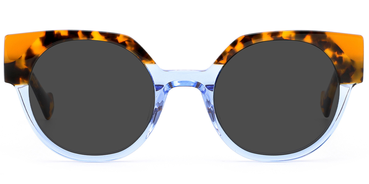 Acetate Cat Eye Sunglasses pattern-blue+dark_grey_polarized