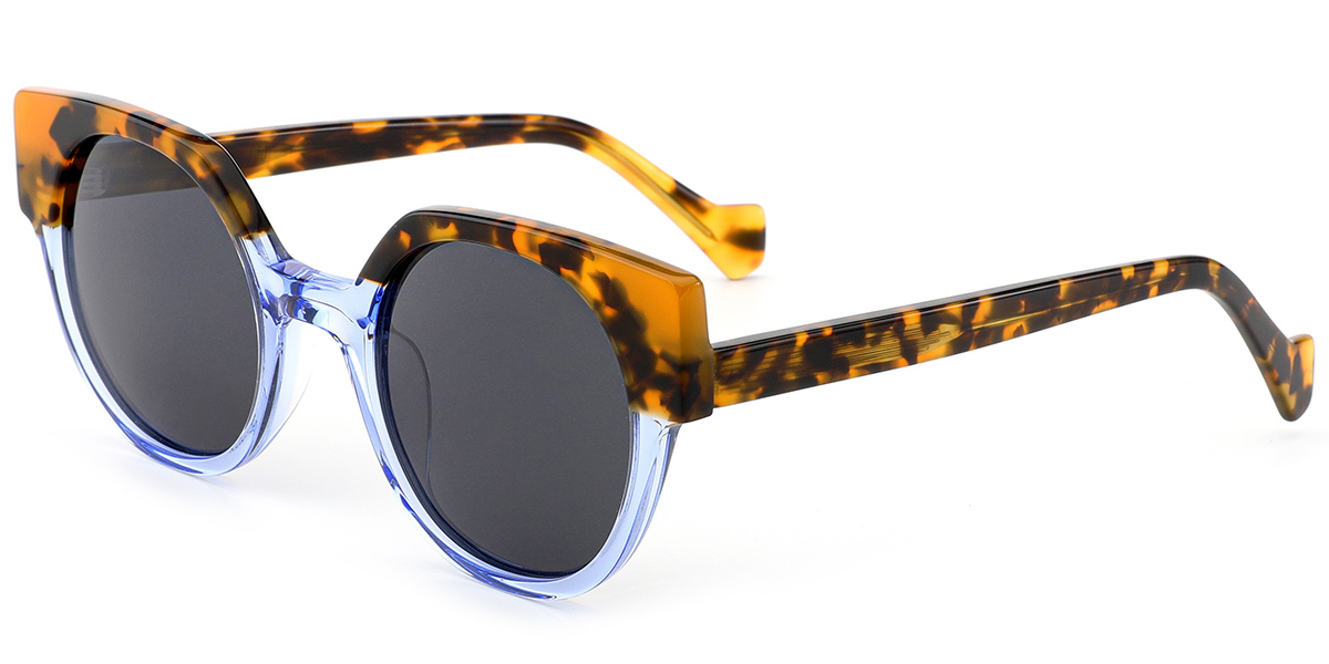 Acetate Cat Eye Sunglasses pattern-blue+dark_grey_polarized