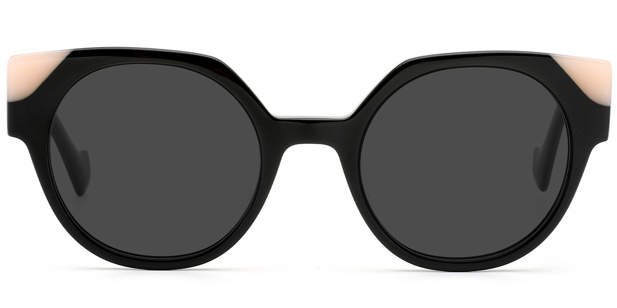 Acetate Cat Eye Sunglasses pattern-black+dark_grey_polarized